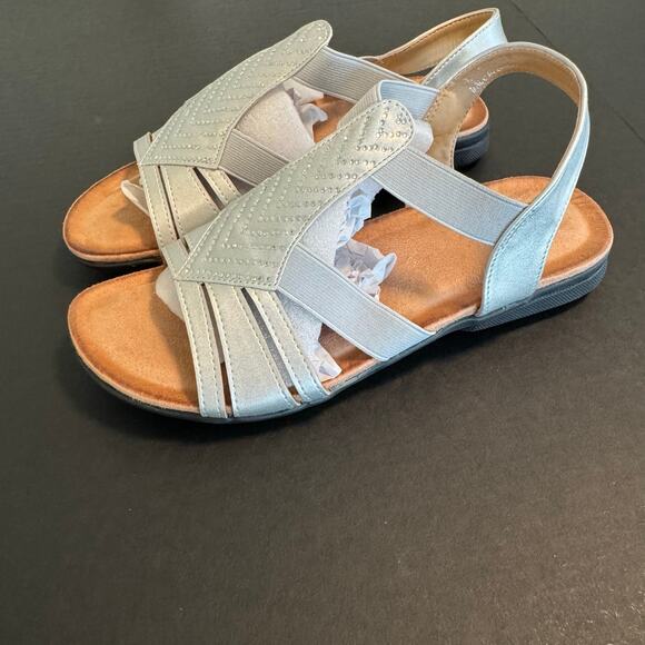 Women's Flat Sandals Elastic Stretch Summer Sandal Comfortable Silver Sz 8 EU 39 - Picture 3 of 3